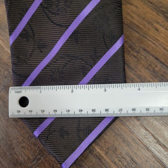 Vitorofolo Mens Necktie 3.5 Inched Wide Blak Purple Striped Floral Micro Fiber - Picture 5 of 6